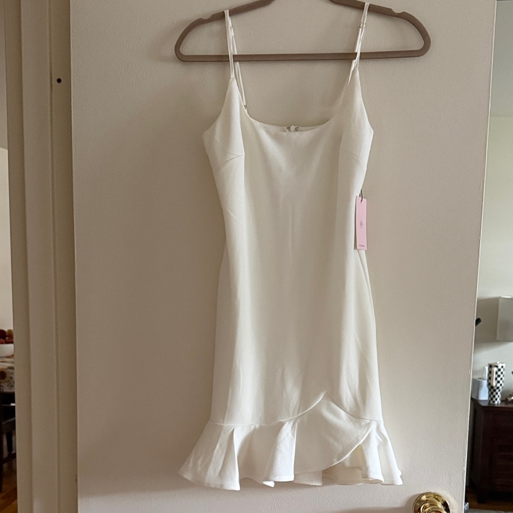 Hello Molly White Dress with Ruffle Hem Medium